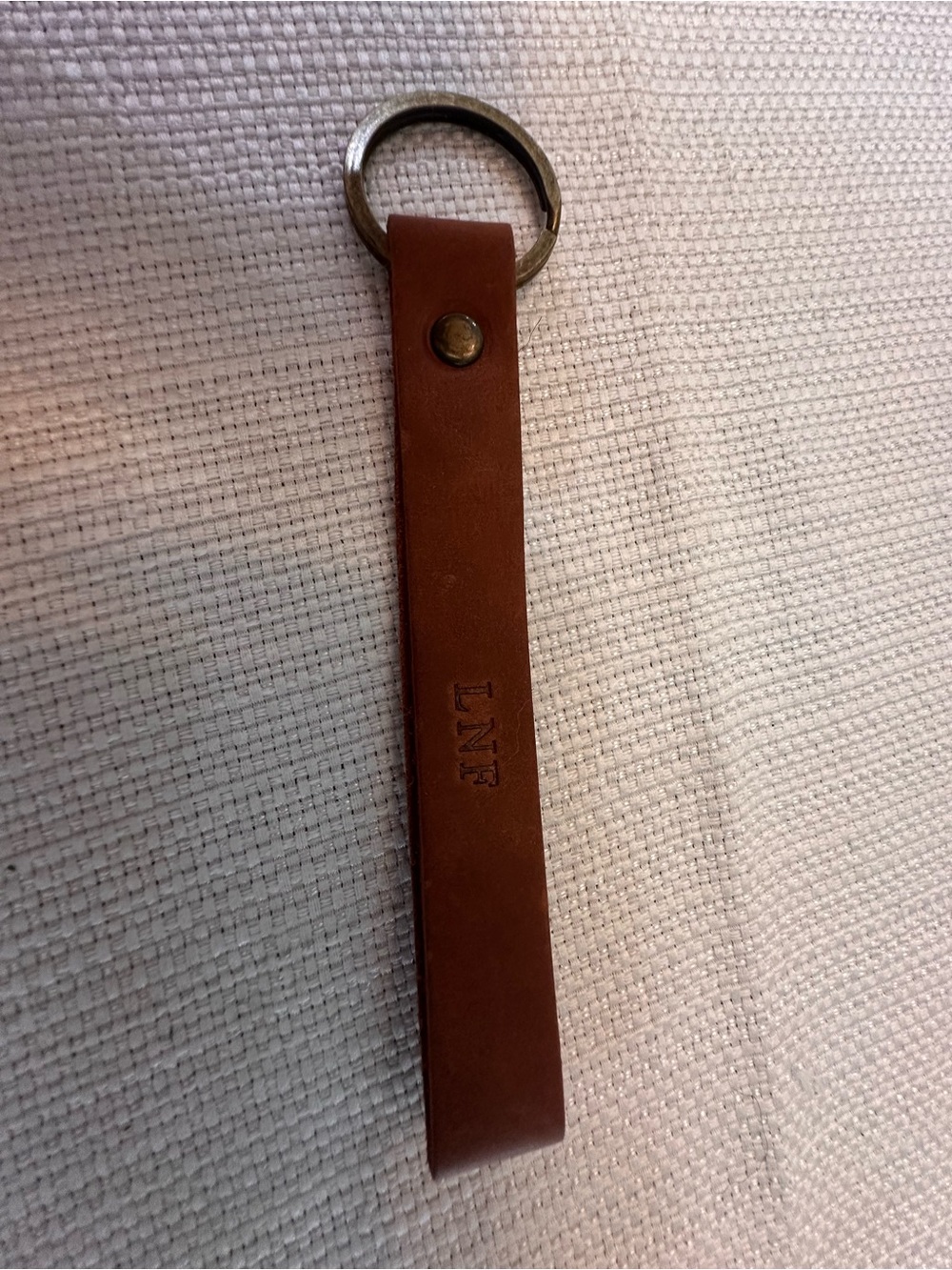 Leather Key Fob Strap with Monogram 'LNF’- Brown